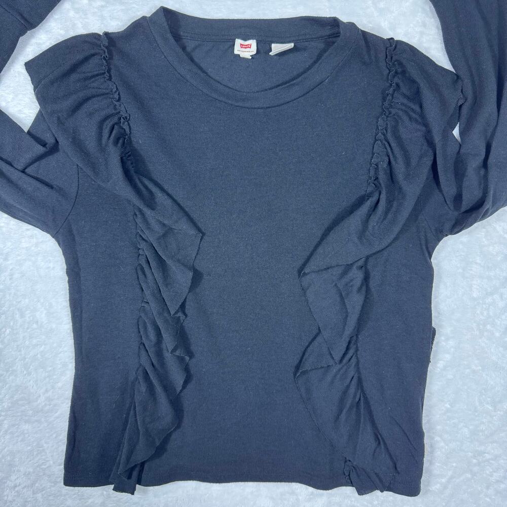 Levi's Black Ruffle Long Sleeve Top Women's XS Crewneck Pullover Sweatshirt - Picture 3 of 7